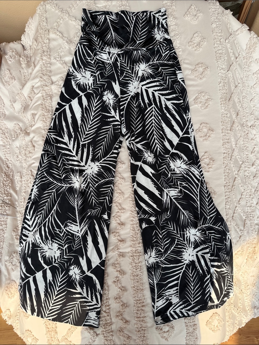 Pinkblush Black & White Palm-Print Wide Leg Pants